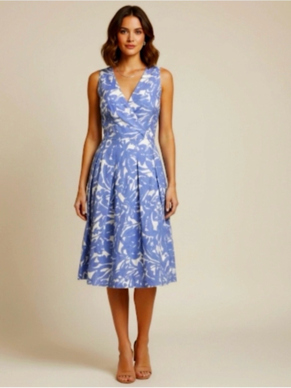 Lauren Ralph Lauren 100% Linen Blue Floral Midi Dress size 4 summer preppy comfy